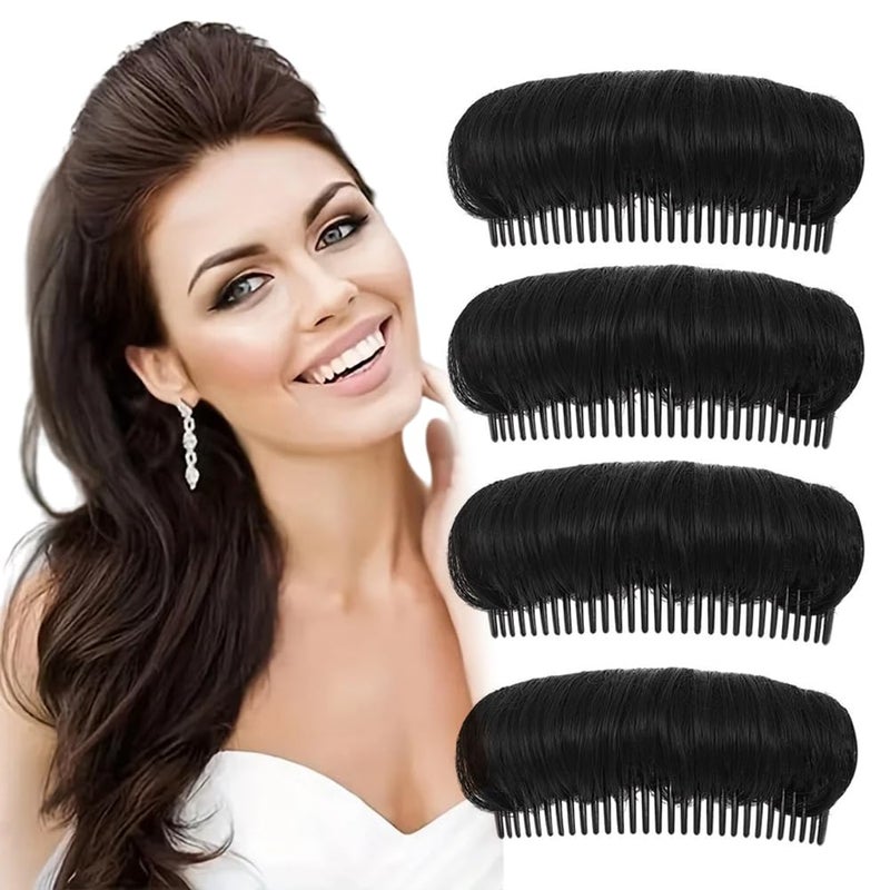 4Pcs Hair Bun Invisible False Hair Clip Bump It Up Volume Hair Base Fluffy Hair Pad Styling Insert Tool Princess Styling Volume Increased Pads Hair Accessories for Women Black