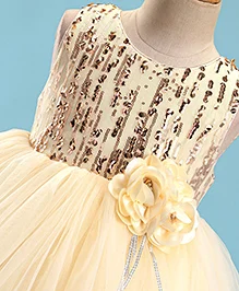 babyhug Babyhug Sleeveless Party Frock With Floral Corsage & Sequine Detailing - Yellow