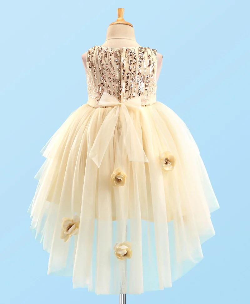 babyhug Babyhug Sleeveless Party Frock With Floral Corsage & Sequine Detailing - Yellow