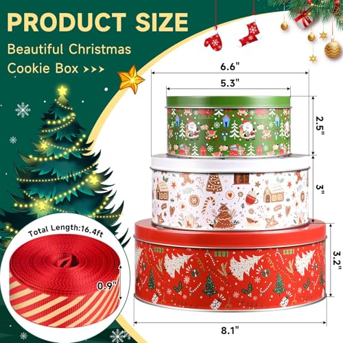 Olgaa Christmas Cookie Tins with Lids Set of 3 Gingerbread Man Cookie Storage Containers Airtight Round Jars for Gift Giving Holiday Treats Baking Cake Container - Image 3