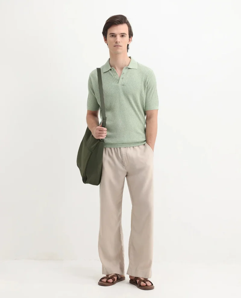 Rare Rabbit Rare Rabbit Men Devr Light Green Cotton Tencel Fabric Short Sleeve Button Closure Textured Polo