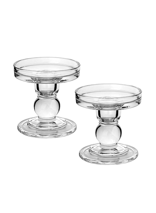 erorex Glass Candle Holder 3.5 Inch Tall Pillar Candle Holder Crystal Candle Holders Set Of 2 Candle Stand For Wedding Dining Birthday - Image 1