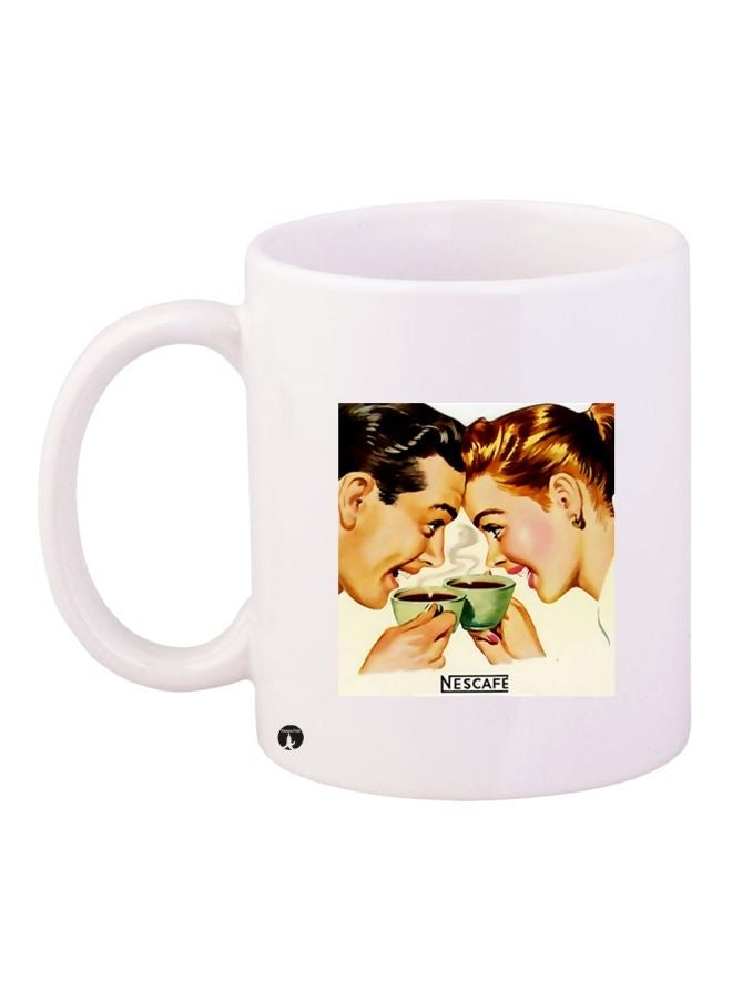 RYN Couple Printed Coffee Mug White/Beige/Black 11ounce