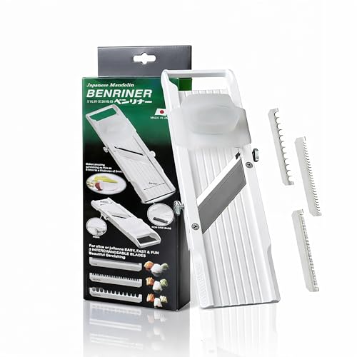Benriner Mandoline Slicer, with 4 Japanese Stainless Steel Blades, BPA Free, 12.75 x 3.75-Inches - Image 1