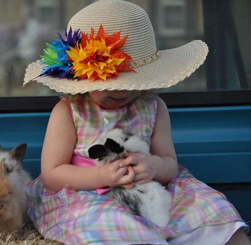 Bienvenu Kids Girls Multi-Colors Large Brim Flower Beach Straw Sun Hats,Beige - Image 5