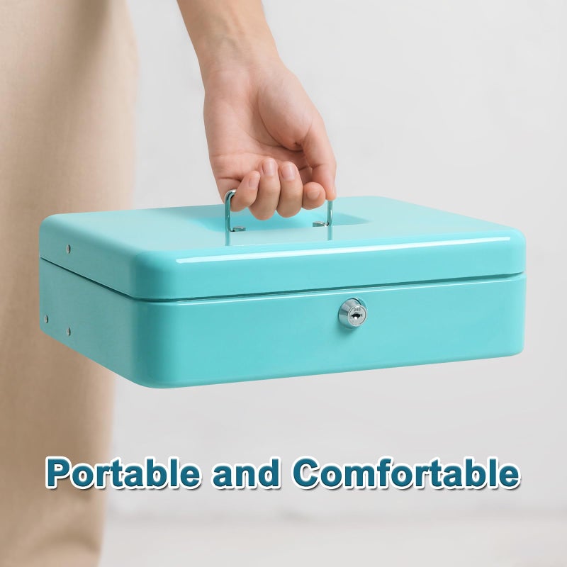 Jssmst Locking Metal Cash Box with Coin Lid, 11.8L x 9.5W x 3.5H Inches, Safe Money Box with Key Lock, Light Blue, SM-CB0519LB - Image 5
