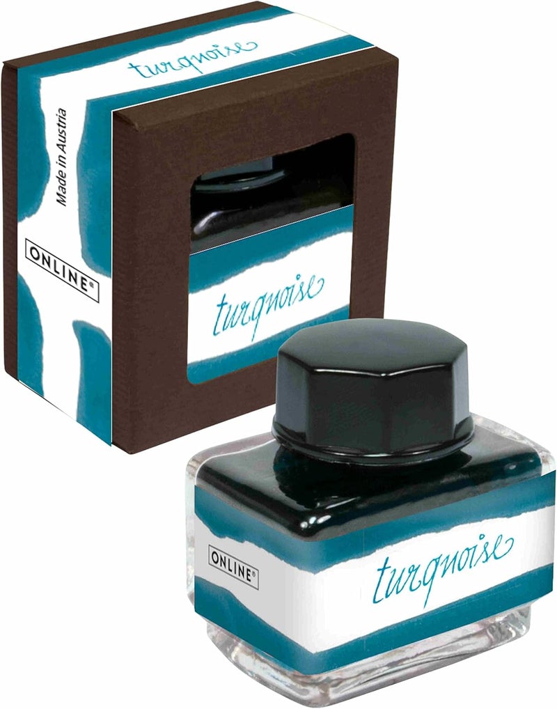Online Turquoise Ink Glass 15 ml, Colourful Fountain Pen Ink for Calligraphy, Hand Lettering, Writing Ink, Ink Bottle Converter, Refill Ink on Water-Based, 17131/3 - Image 1