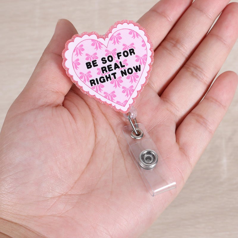 BEZTN Be So For Real Right Now Funny Heart Shaped Badge Reel  Cute Pink Retractable Id Card Badge Holder  Name Work Badge Clip For Pediatric Healthcare Coworker Friends  Nurse Gifts  Office Stocking Stuffer - Image 2