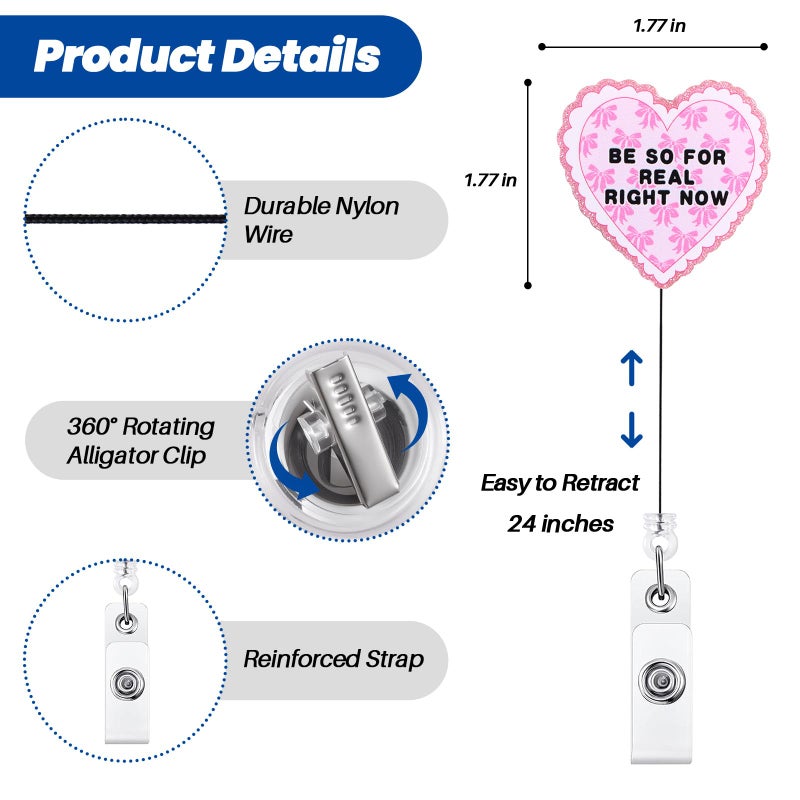 BEZTN Be So For Real Right Now Funny Heart Shaped Badge Reel  Cute Pink Retractable Id Card Badge Holder  Name Work Badge Clip For Pediatric Healthcare Coworker Friends  Nurse Gifts  Office Stocking Stuffer - Image 4