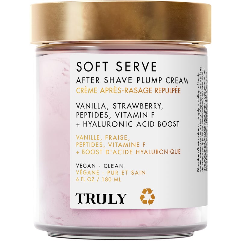 Truly Beauty Soft Serve After Shave Plump Cream | Hydrating & Plumping Cream for Post-Shave Smoothness | With Hyaluronic Acid & Peptides for Firm, Youthful Skin | Strawberry, Vanilla & Amber Scent - Image 1