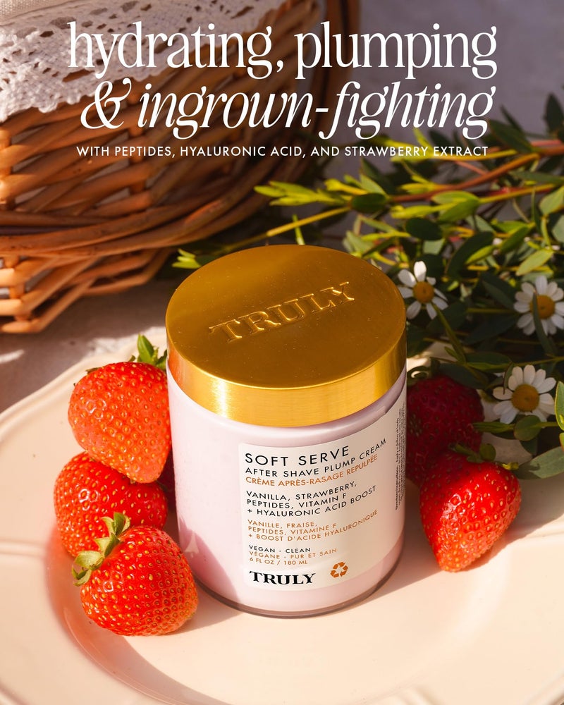 Truly Beauty Soft Serve After Shave Plump Cream | Hydrating & Plumping Cream for Post-Shave Smoothness | With Hyaluronic Acid & Peptides for Firm, Youthful Skin | Strawberry, Vanilla & Amber Scent - Image 2