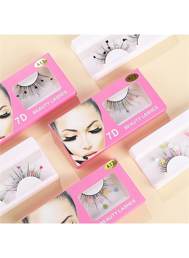 3 Pairs False Eyelashes, Festival Styles Dramatic Glitter Sequin Lashes with Cute Colorful Black Heart/Colorful Flower Lashes for Decorative Christmas New Year Halloweens Cosplay Party