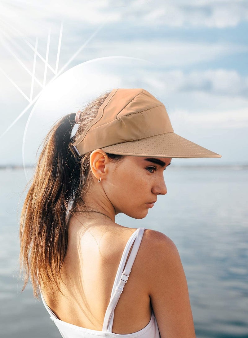 KASTWAVE Sun Hats for Women Wide Brim, Summer Beach Hat UV Protection Sun Ray, Foldable Visor Floppy Adjustable Ponytail Hat for Hiking Camping Fishing Safari (Pack of 4) - Image 2