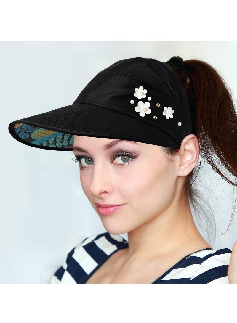 KASTWAVE Sun Hats for Women Wide Brim, Summer Beach Hat UV Protection Sun Ray, Foldable Visor Floppy Adjustable Ponytail Hat for Hiking Camping Fishing Safari (Pack of 4) - Image 3