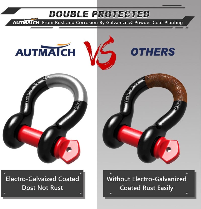 AUTMATCH D Ring Shackle 3/4" Shackles (2 Pack) 41,887Ibs Break Strength with 7/8" Screw Pin and Shackle Isolator Washers Kit for Tow Strap Winch Off Road Vehicle Recovery Black & Red - Image 5