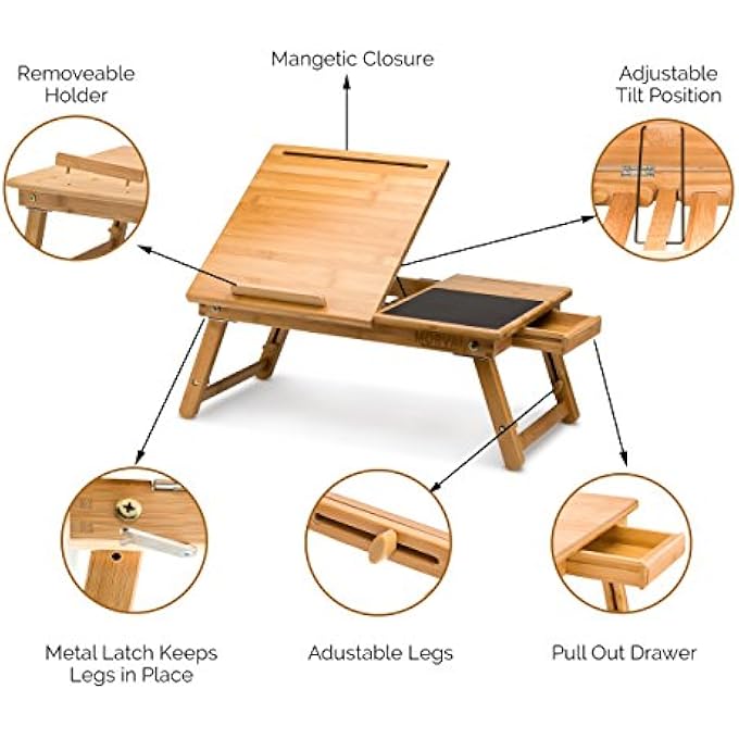Morvat ADJUSTABLE BAMBOO LAP DESK WITH BUILT IN MOUSE PAD | CAN BE USED AS RISER OR LAP DESK FOR LAPTOP OR TABLET | THE MOST CONVENIENT WAY TO WORK AND PLAY | ADULTS AND KIDS - Image 3
