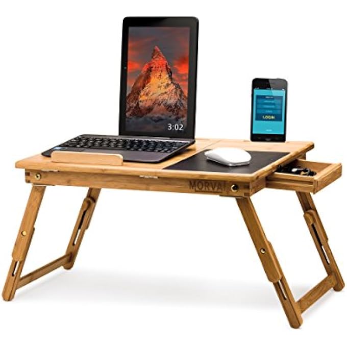 Morvat ADJUSTABLE BAMBOO LAP DESK WITH BUILT IN MOUSE PAD | CAN BE USED AS RISER OR LAP DESK FOR LAPTOP OR TABLET | THE MOST CONVENIENT WAY TO WORK AND PLAY | ADULTS AND KIDS - Image 1