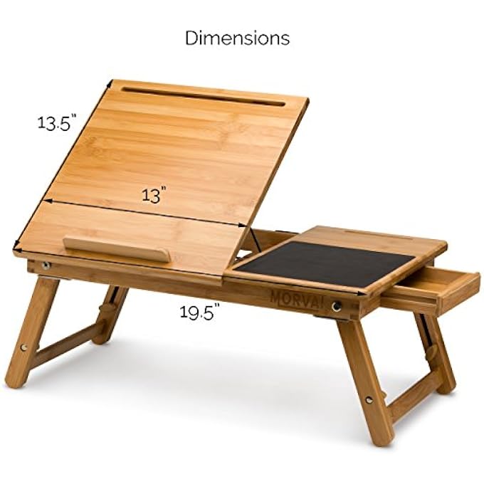 Morvat ADJUSTABLE BAMBOO LAP DESK WITH BUILT IN MOUSE PAD | CAN BE USED AS RISER OR LAP DESK FOR LAPTOP OR TABLET | THE MOST CONVENIENT WAY TO WORK AND PLAY | ADULTS AND KIDS - Image 2