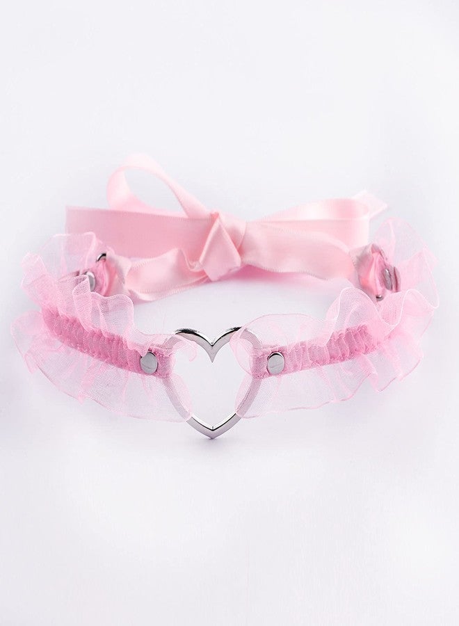 MILAKOO Pink Wedding Lace Heart Floral Choker Necklaces Adjustable&Strecth Lace Bracelet for Bridal - Image 2