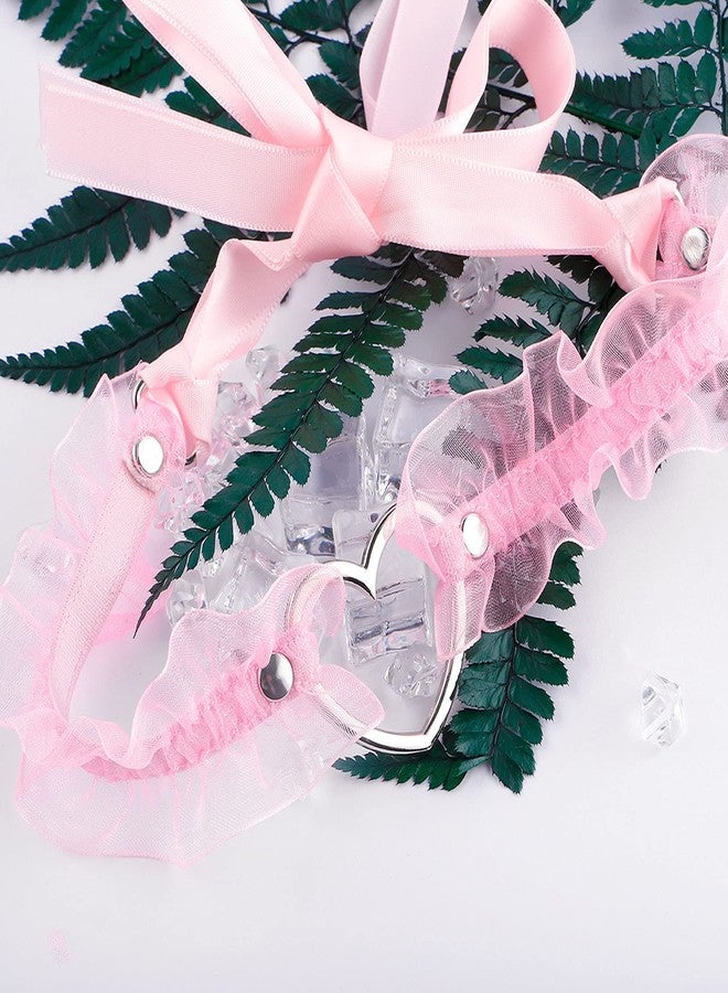 MILAKOO Pink Wedding Lace Heart Floral Choker Necklaces Adjustable&Strecth Lace Bracelet for Bridal - Image 5