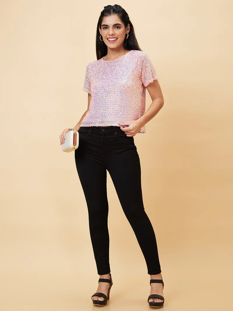 globus Globus Women Sequined Party Crop Top