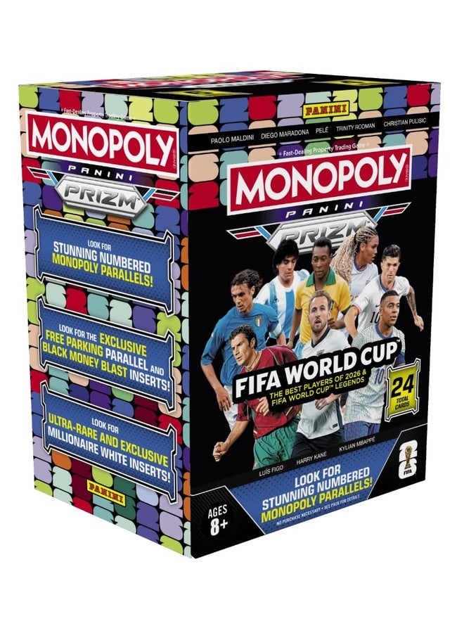 2026 Panini Prizm Monopoly World Cup Soccer Blaster Box | 6 Packs | Millionaire White Inserts | Free Parking Parallels