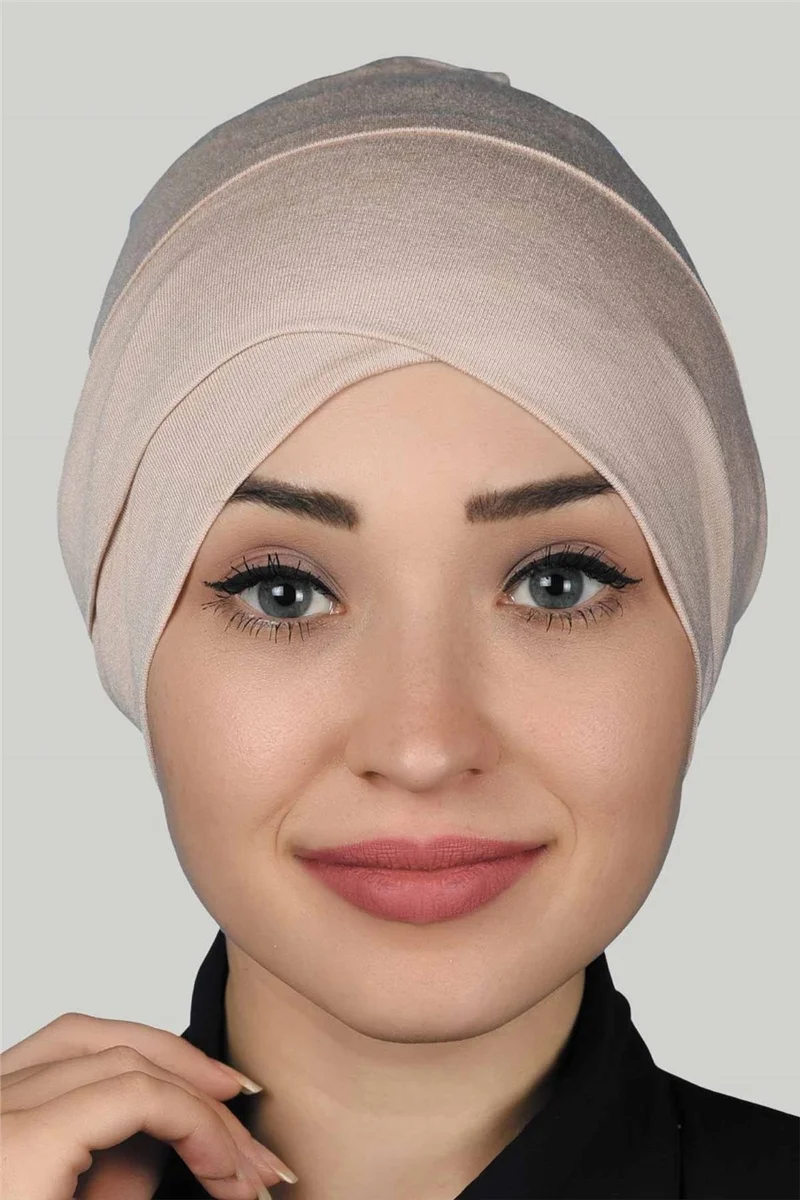 التوبة Cross Outer Hijab Bonnet Combed Cotton - Beige