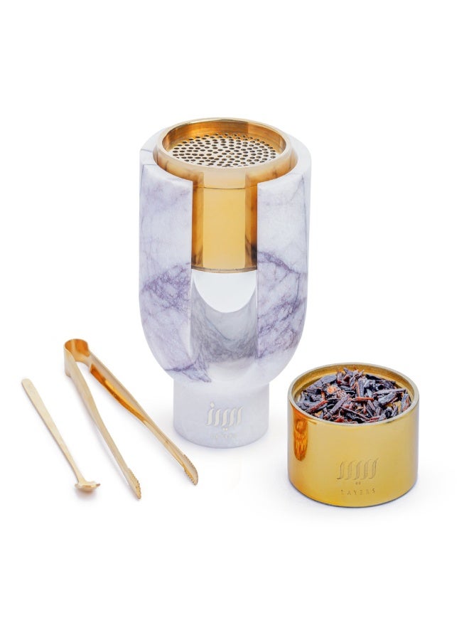 Layers Ofra Lilac Medium Candle Holder with Choice of Black or Golden Incense Burner – Natural Marble - Image 2