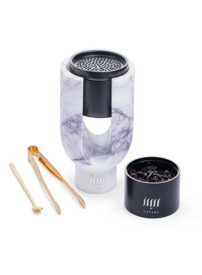 Layers Ofra Lilac Medium Candle Holder with Choice of Black or Golden Incense Burner – Natural Marble - Image 3