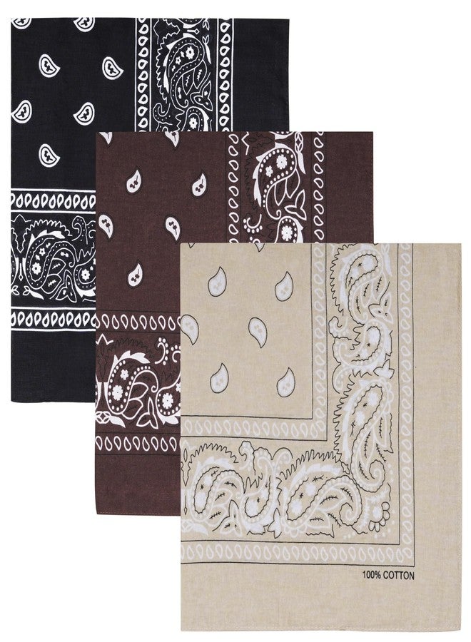 Raylarnia 100% Cotton Large Bandanas for Men and Women, 22 Inch Paisley Bandana with Multiple Colors (Black/Khaki/Brown) - Image 1
