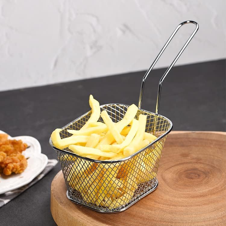 Rasikvar 2 Pcs Mini Square Fry Basket Frying Fry Chip Basket Food Baskets for Serving Stainless Steel Fry Basket with Handle Reusable Fries Holder Mini Deep Fryer with BasketKitchen Accessories - Image 2