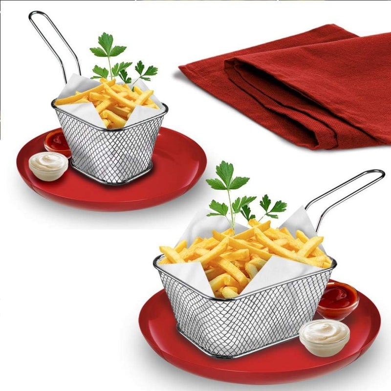 Rasikvar 2 Pcs Mini Square Fry Basket Frying Fry Chip Basket Food Baskets for Serving Stainless Steel Fry Basket with Handle Reusable Fries Holder Mini Deep Fryer with BasketKitchen Accessories - Image 3