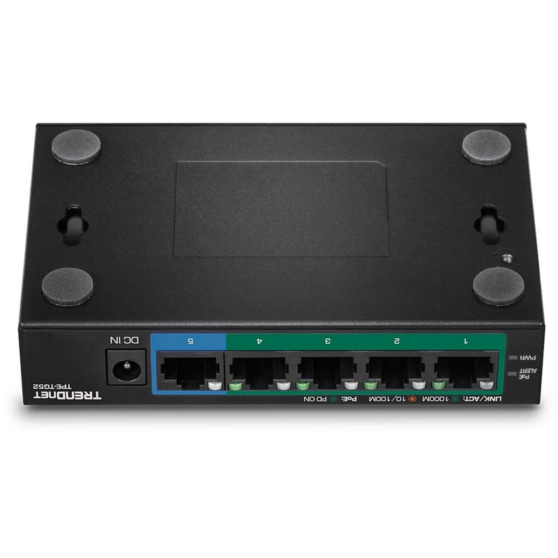 TRENDnet 5-Port Gigabit PoE+ Switch, 32W PoE Power Budget, 10Gbps Switching Capacity, IEEE 802.1p QoS, DSCP Pass-Through Support, Fanless, Wall Mountable, Lifetime Protection, Black, TPE-TG52 - Image 4