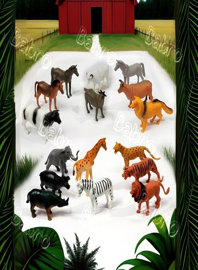 BABRO - 16 Pcs Farm & Wild Animal Mix Toy Set | Rubber Animal Figures Collection | Educational Kids Toys - Image 2