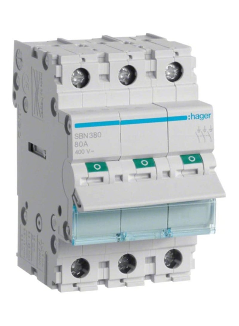HAGER 80A 3 POLE ISOLATOR SBN380N *ONEKONEKT*