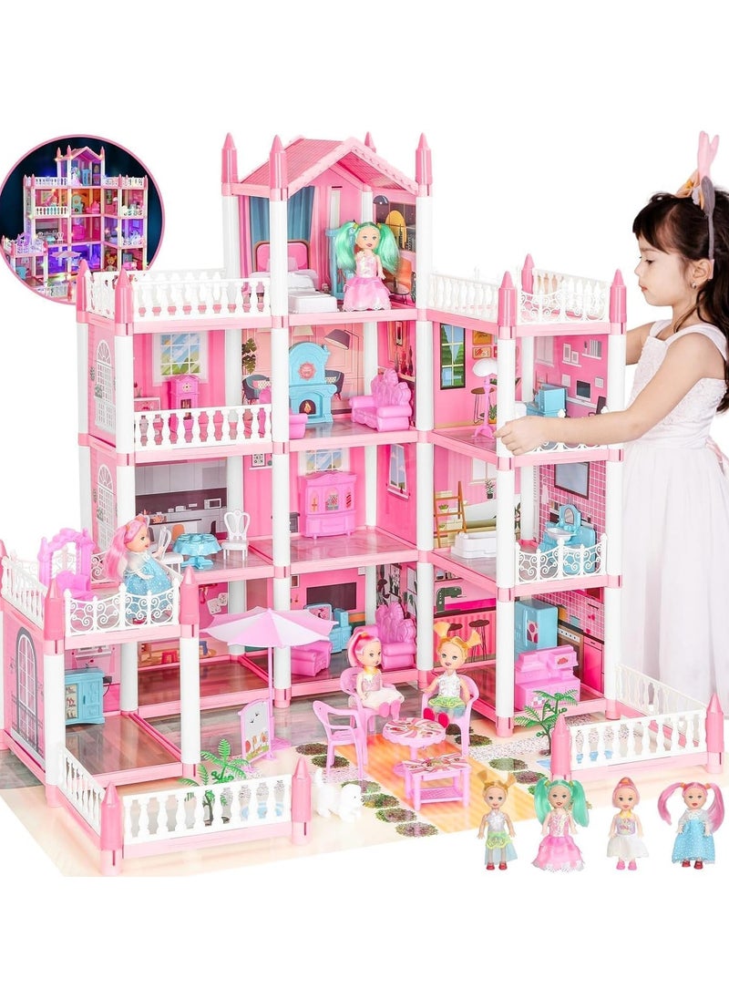 Generic Doll House Dream Dollhouse for Girls Pretend-Play DIY Dollhouse Kit - 4-Story 11 Rooms Playhouse with 4 Dolls Toy Figures Furniture and Accessories Set  - Image 1