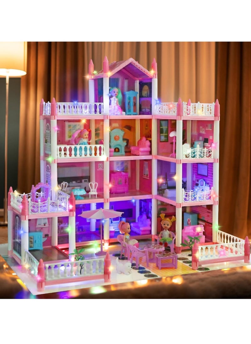 Generic Doll House Dream Dollhouse for Girls Pretend-Play DIY Dollhouse Kit - 4-Story 11 Rooms Playhouse with 4 Dolls Toy Figures Furniture and Accessories Set  - Image 4