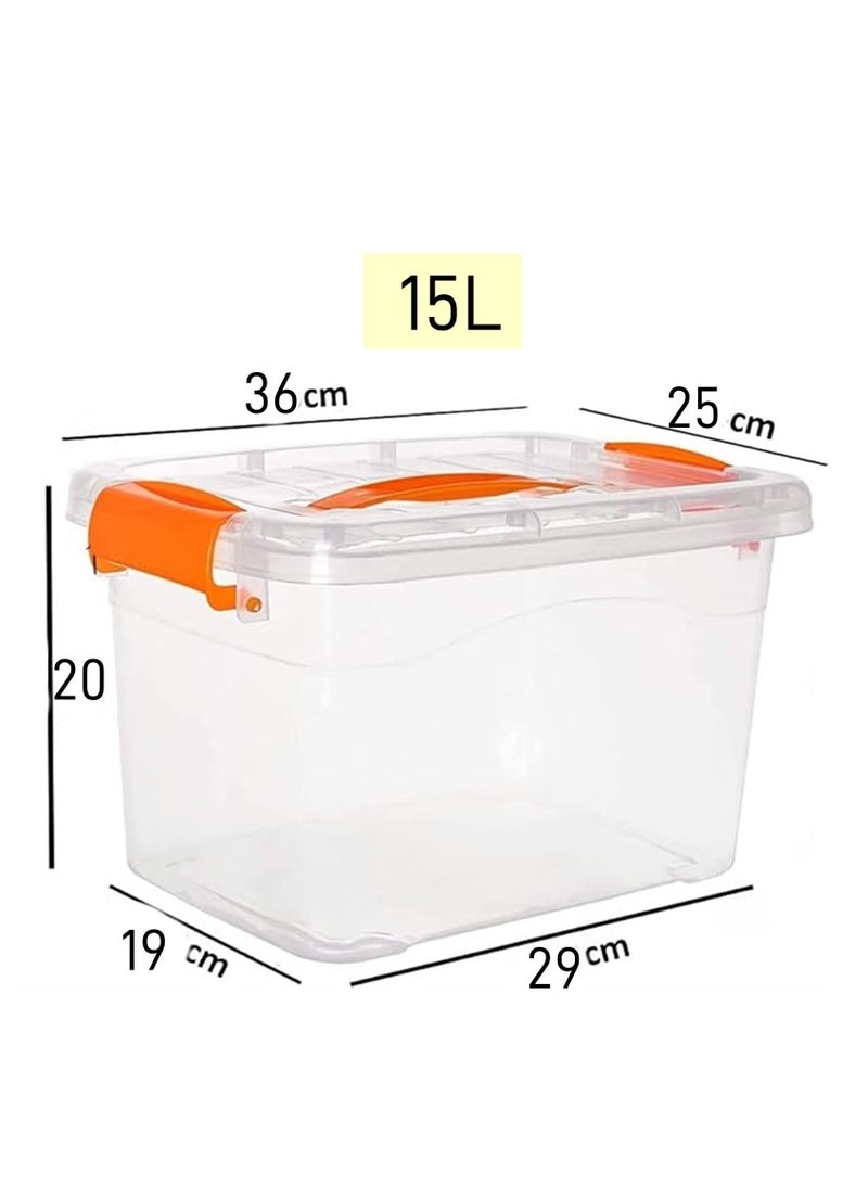 4pcs Plastic Storage Boxes, 15L Clear Stackable Containers With Lockable Lids, Clear Plastic Organizer – Transparent Box Storing Toys, Shoes, Kitchen Items, Snacks, Tools, Medicine  - Image 2