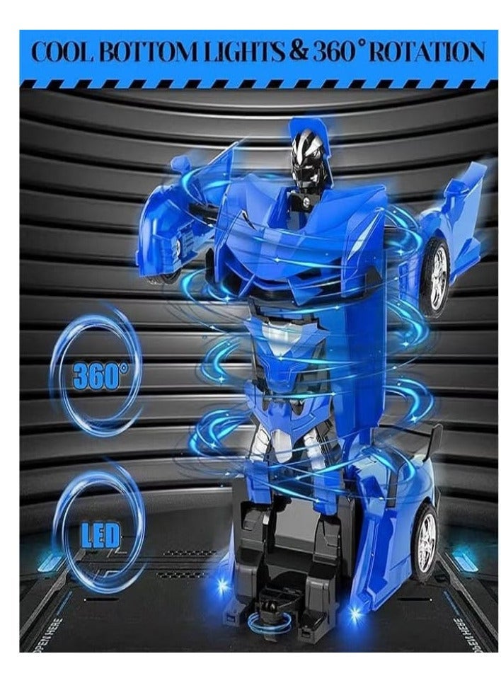 2 In 1 Transformer Deformation Robot Lamborghini Car - Remote Control With Lights & Music (Blue) - Image 3