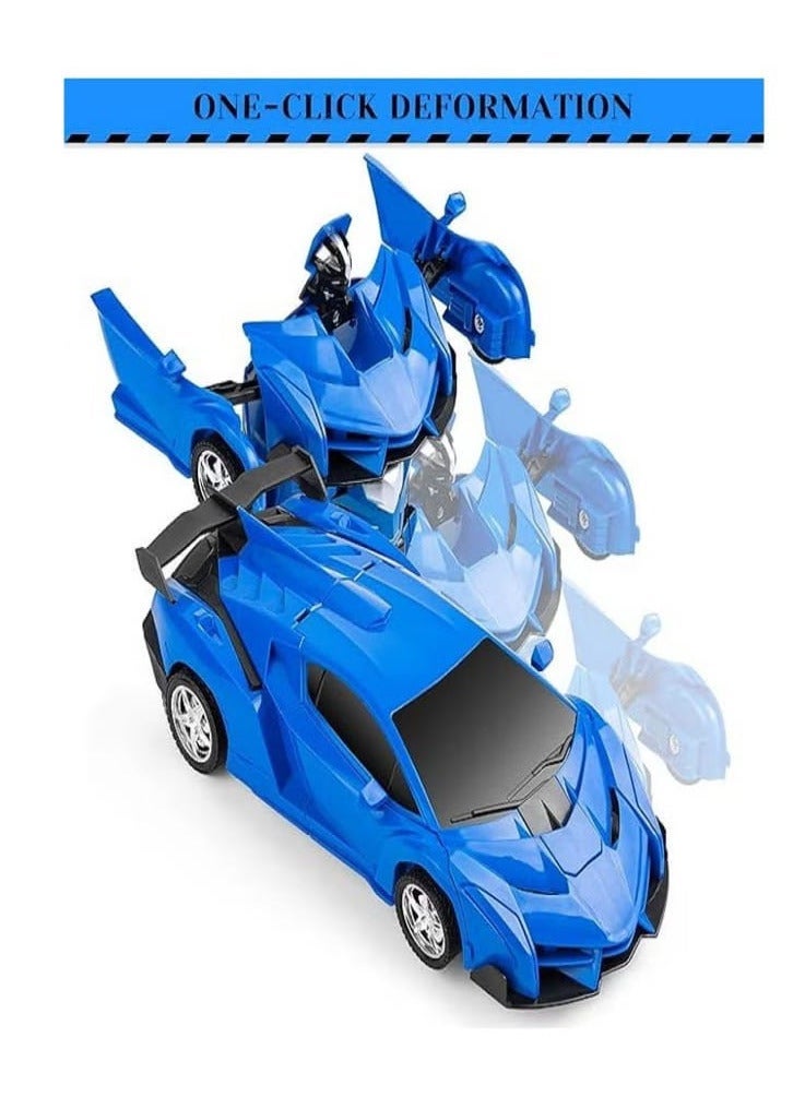2 In 1 Transformer Deformation Robot Lamborghini Car - Remote Control With Lights & Music (Blue) - Image 2