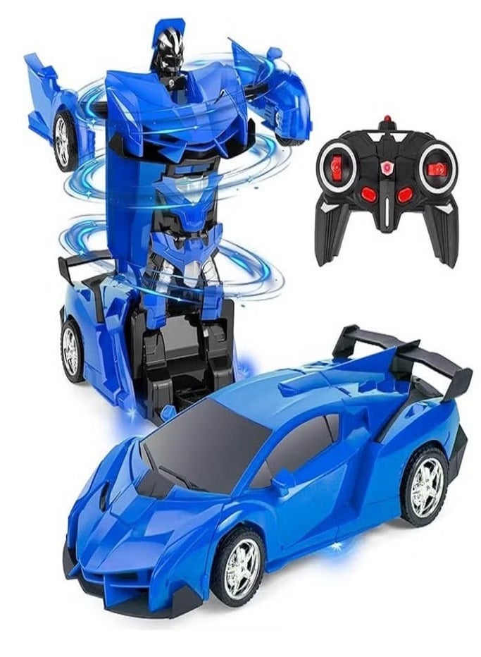2 In 1 Transformer Deformation Robot Lamborghini Car - Remote Control With Lights & Music (Blue) - Image 1