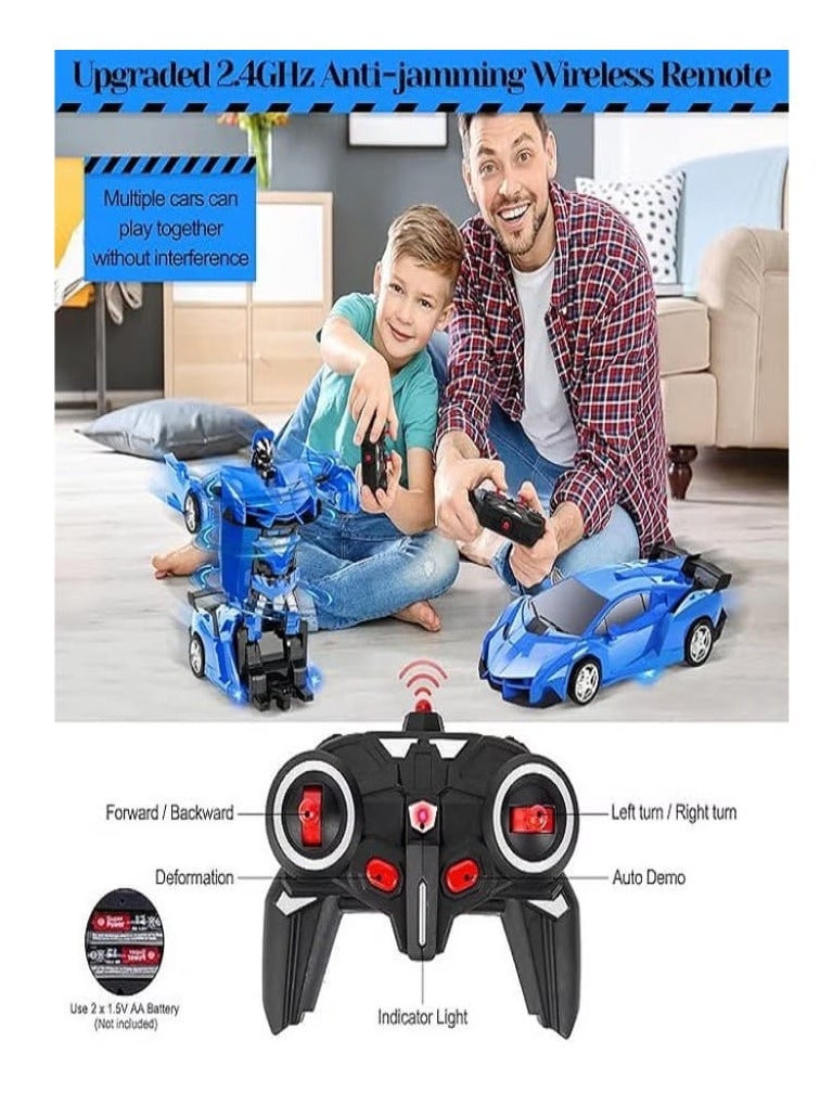 2 In 1 Transformer Deformation Robot Lamborghini Car - Remote Control With Lights & Music (Blue) - Image 4