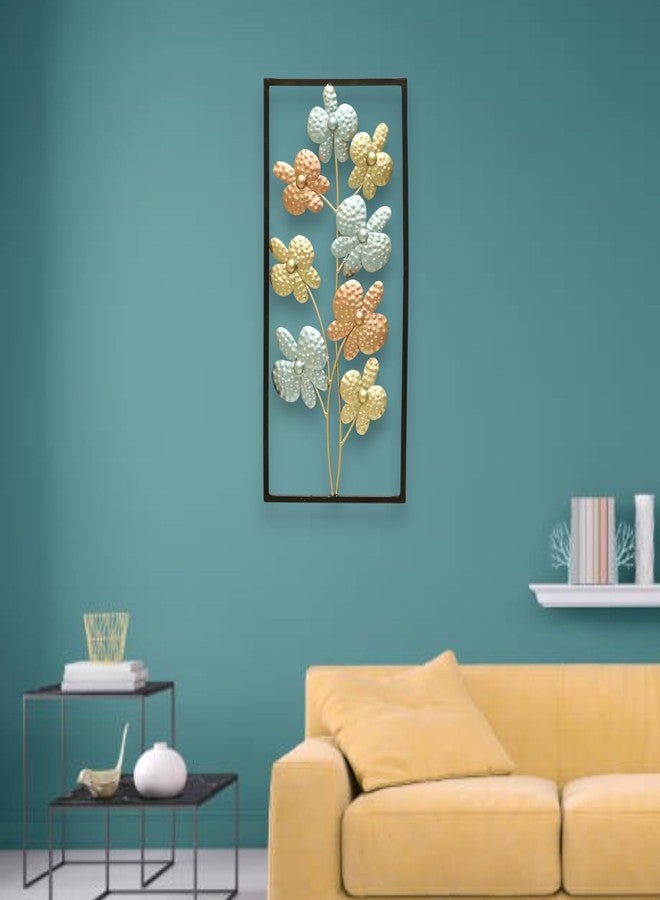 vedas Multicolor Metal Rectangular Kanak Flower Wall Frame, Wall Decor Mounted Hanging Sculpture Wall Art for Living Room Bedroom, Dining Room, Hallway, Hotel Office Entryway, Home Decor (Size: 10 X 22 Inches) - Image 5