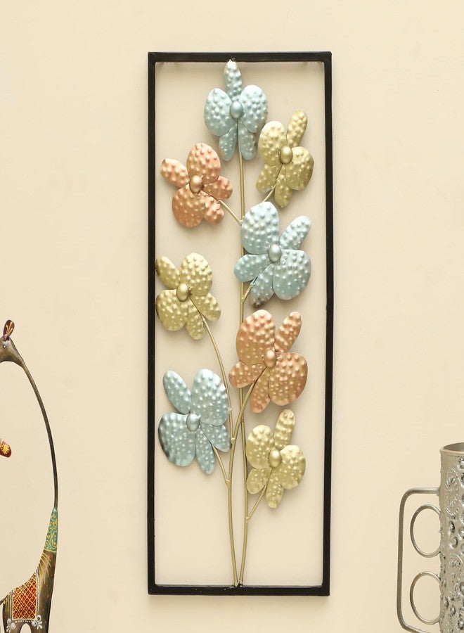 vedas Multicolor Metal Rectangular Kanak Flower Wall Frame, Wall Decor Mounted Hanging Sculpture Wall Art for Living Room Bedroom, Dining Room, Hallway, Hotel Office Entryway, Home Decor (Size: 10 X 22 Inches) - Image 1