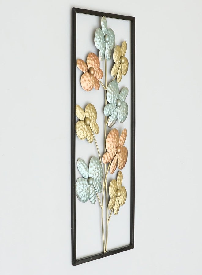 vedas Multicolor Metal Rectangular Kanak Flower Wall Frame, Wall Decor Mounted Hanging Sculpture Wall Art for Living Room Bedroom, Dining Room, Hallway, Hotel Office Entryway, Home Decor (Size: 10 X 22 Inches) - Image 2