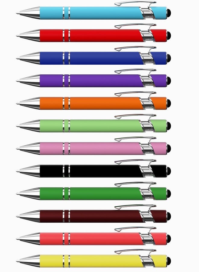 TechMark Ballpoint Pen with Stylus Tip, Soft Touch Click Metal Pen, Smooth Writing Black Ink, for Touch Screens, 12 Pack (Mixed Colors) - Image 1