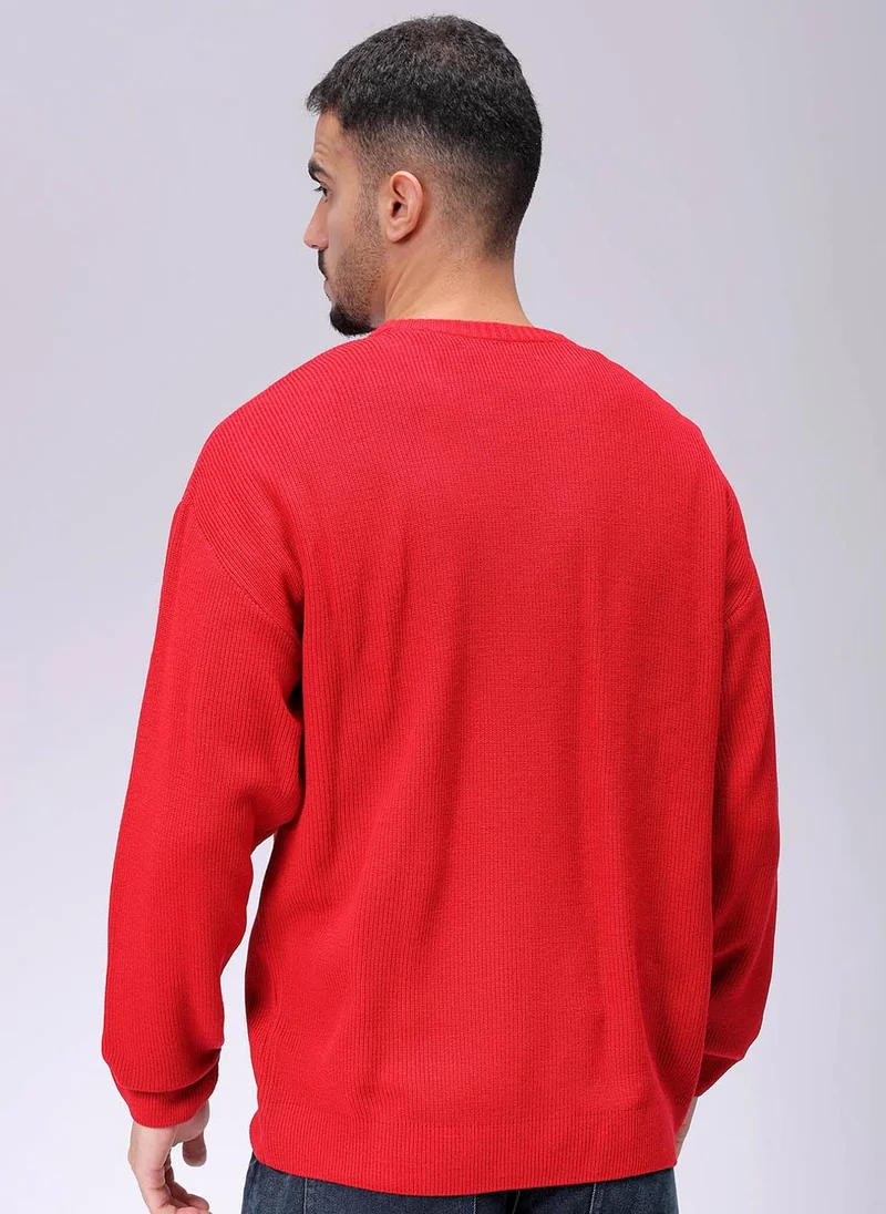The Indian Garage Co Men Oversized Solid Crew Neck Sweater