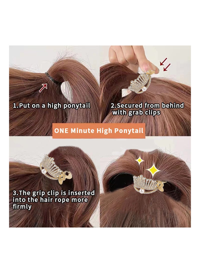 KASTWAVE Rhinestone Shark Hair Clips for High Ponytail, Hair Claws High Ponytail Clip Fixed Hairpin Claw Clip Advanced Sense Hair Fashionable Accessories for Women Girls Girlfriend, Gold (Pack of 3) - Image 5