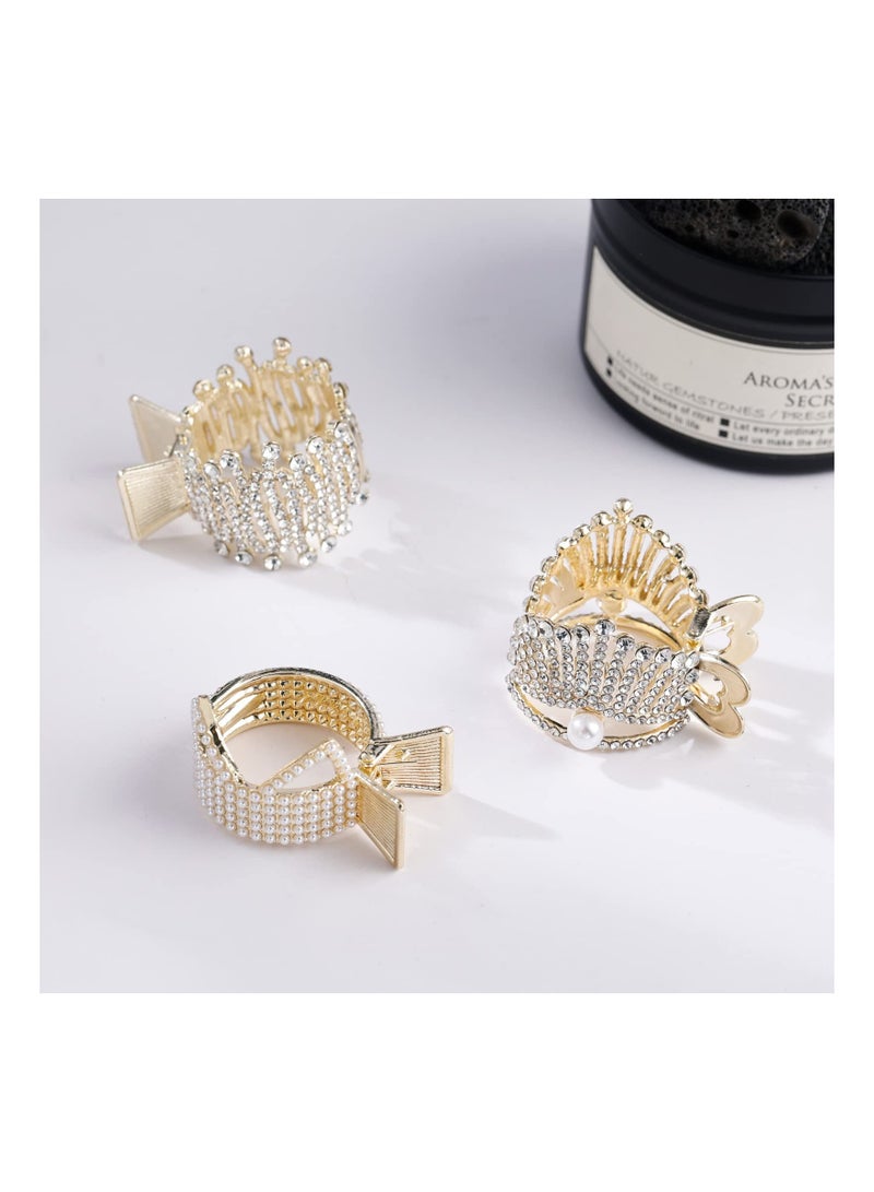 KASTWAVE Rhinestone Shark Hair Clips for High Ponytail, Hair Claws High Ponytail Clip Fixed Hairpin Claw Clip Advanced Sense Hair Fashionable Accessories for Women Girls Girlfriend, Gold (Pack of 3) - Image 4