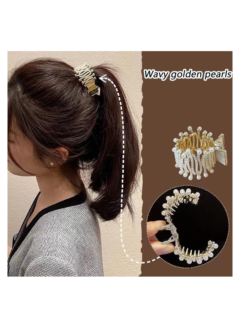 KASTWAVE Rhinestone Shark Hair Clips for High Ponytail, Hair Claws High Ponytail Clip Fixed Hairpin Claw Clip Advanced Sense Hair Fashionable Accessories for Women Girls Girlfriend, Gold (Pack of 3) - Image 2